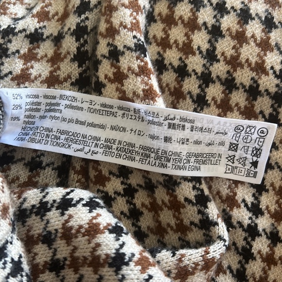 Zara plaid houndstooth brown beige wide leg  pants size - Picture 4 of 4